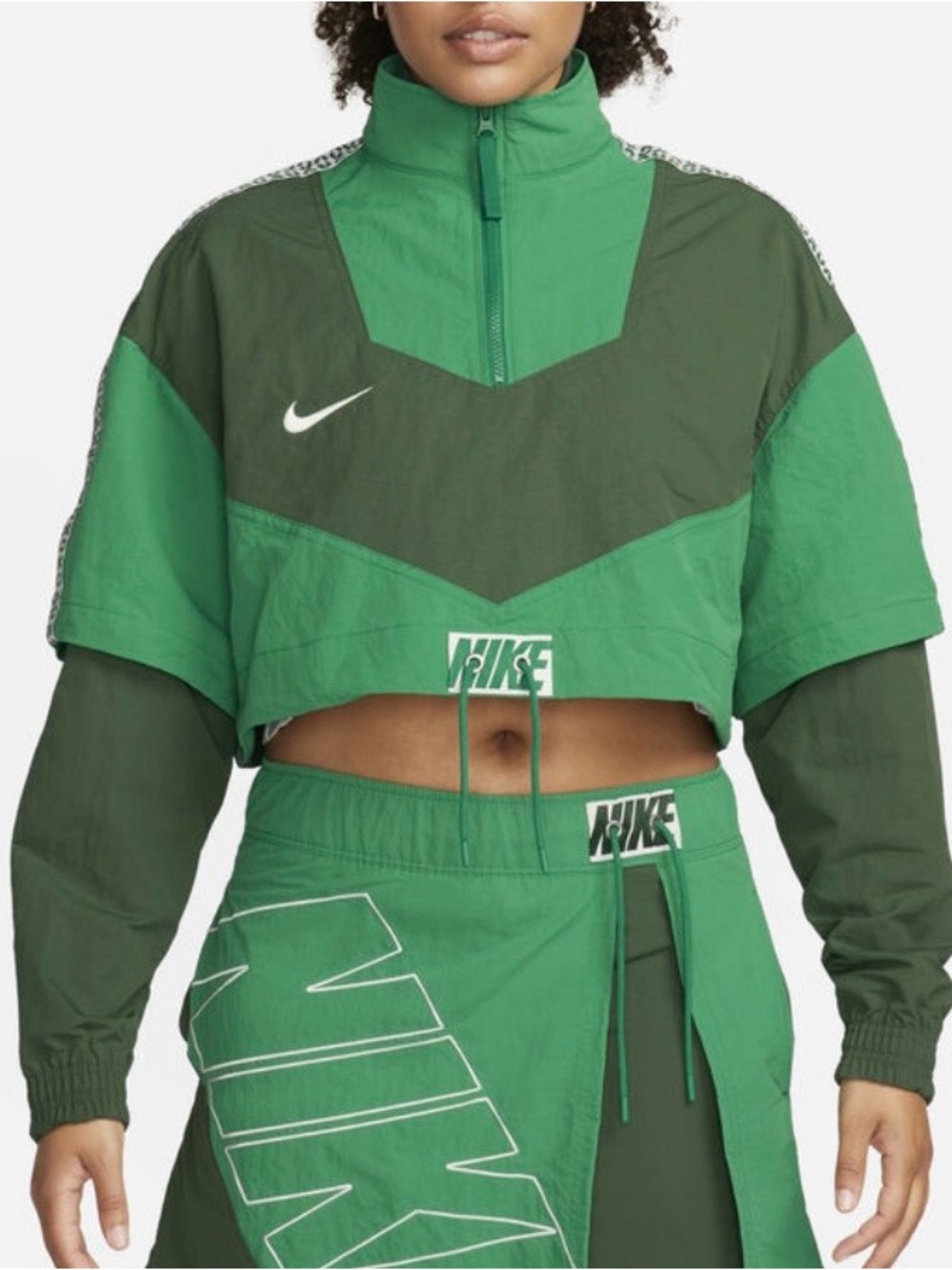 Nike Sportswear Green Colorblock Cropped Windbreaker Jacket Size Small (1473)